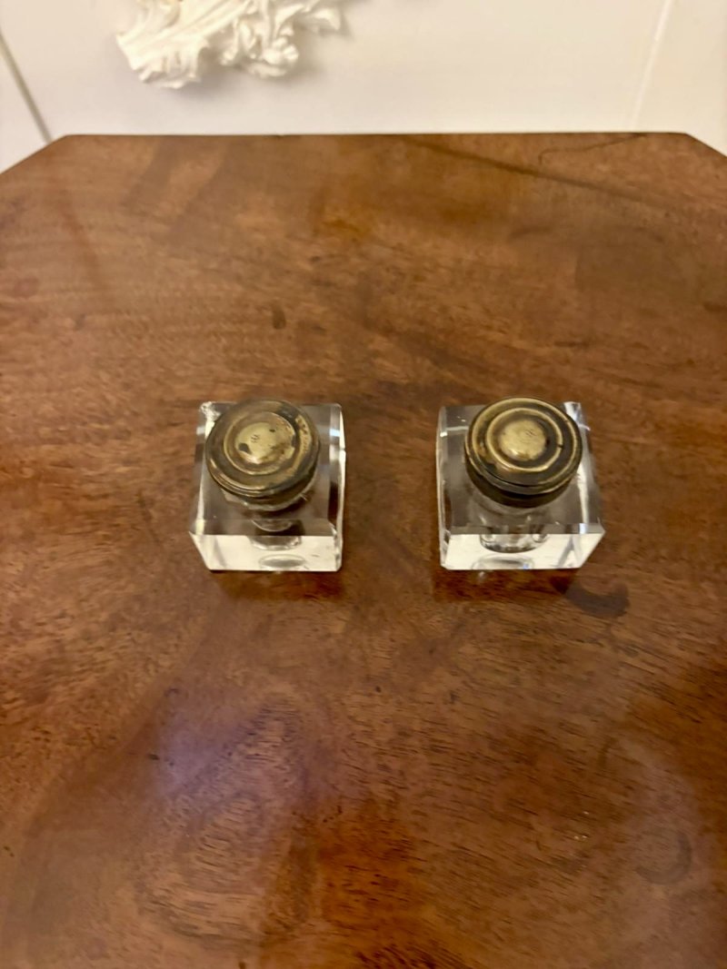 Antique Regency Rosewood Inlaid Writing Desk Set with Inkwells